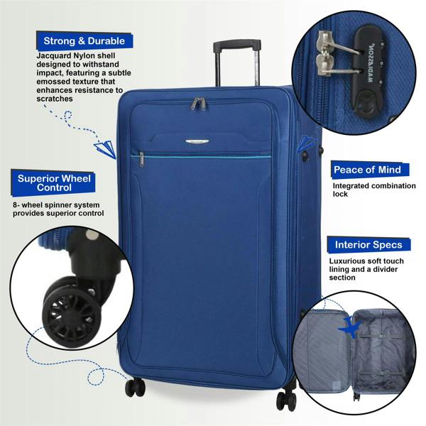 Snowball Lightweight Soft Cabin Suitcase 4 Wheel Luggage Travel