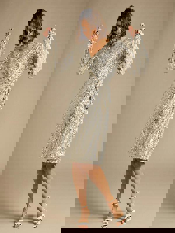 GWD Kitty Silver Sequin Midi Dress