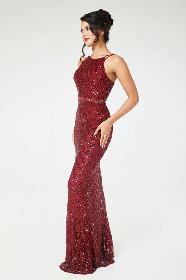 LuvForever Reya - Wine Sequin Maxi Dress