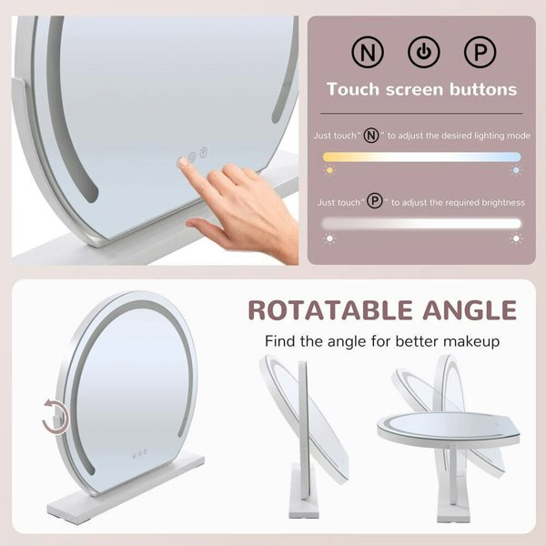 Round Hollywood Vanity LED Lighted Makeup Mirror Living and Home