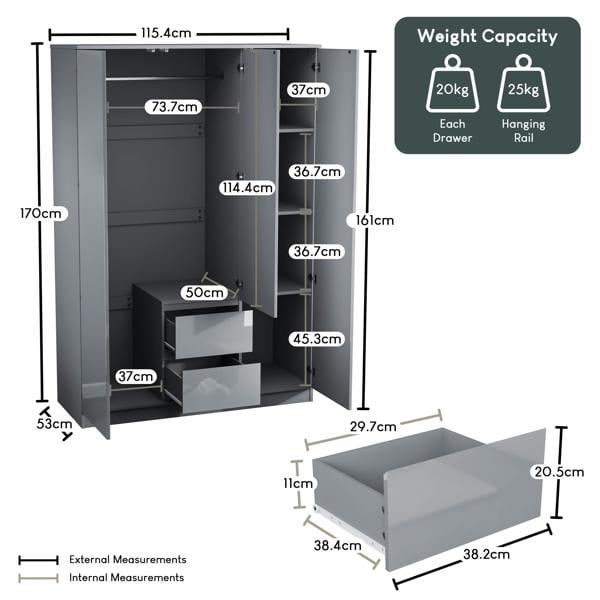 Vida Designs Glinton 3 Door 2 Drawer Wardrobe