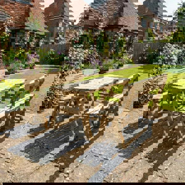 Arbor Garden Solutions Victoria Rounded Picnic Table and Benches Set With Backrest - Rustic Finish