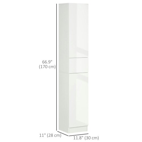 Wyld Haus Elluno High Gloss White Tall Bathroom Storage Cabinet With Push To OFauxn Door