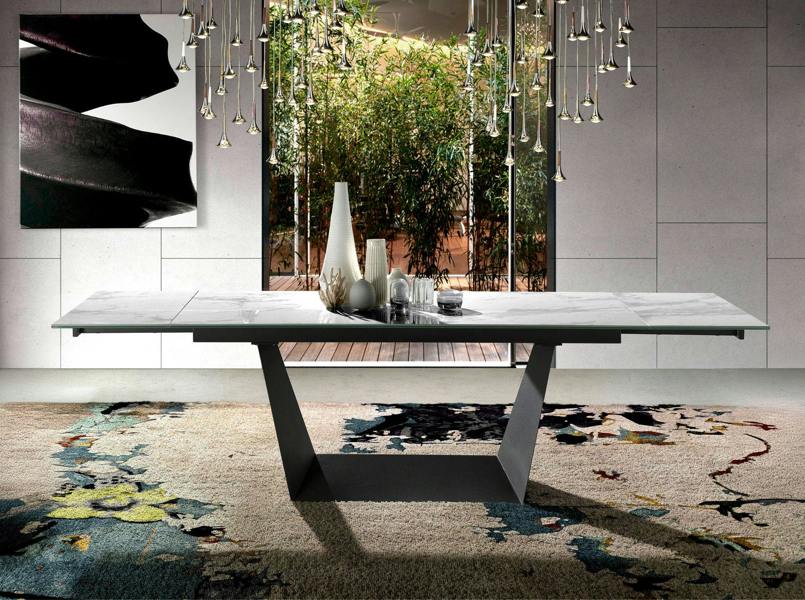 Angel Cerdá Rectangular porcelain marble and black steel extending dining table 1014