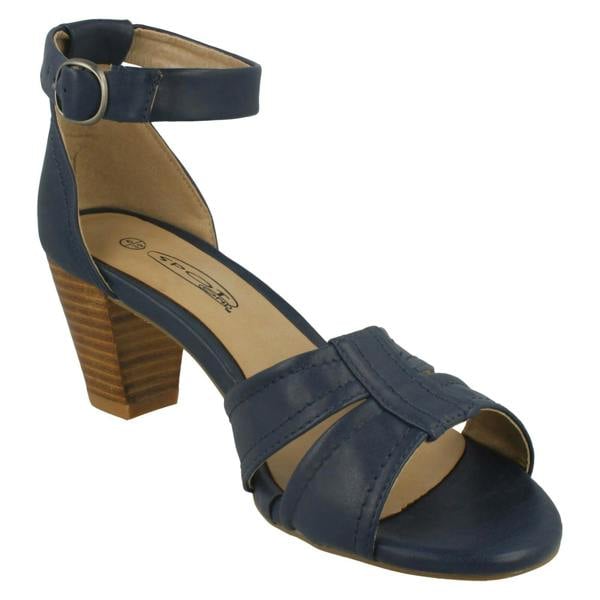Spot On Ladies Spot On Heeled Ankle Strap Sandal with Stitched Vamp