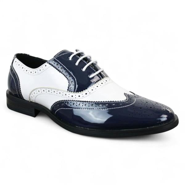 Dolcetto Men's Patent Lace-Up Navy White Brogues Smart Dress Shoes