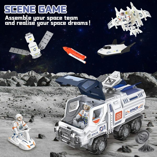 deAO Toys Rocket Ship Toys for Kids Space Shuttle Playset with Astronaut Figures Realistic Features for Imaginative Play and Learning