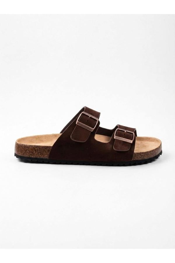 Harper Womens Double Buckle Cork Slide Sandals - BROWN