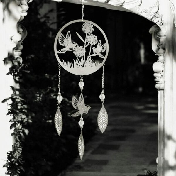EDH Door Hardware Bird Stainless Steel Hanging Dreamcatcher – 59cm x 18cm | Elegant Metal Wind Spinner for Indoor & Outdoor Décor