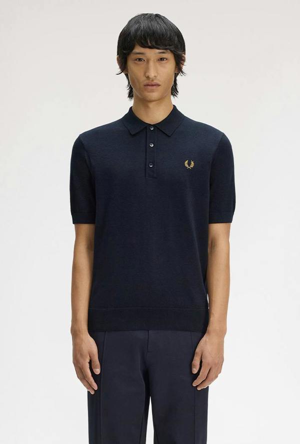 Fred Perry Long Staple Cotton Knitted Shirt - Navy