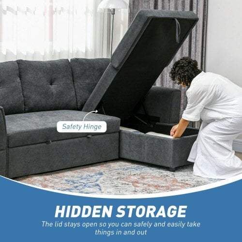 Wyld Haus Moso Dark Grey Fabric 3 Seater Pull Out Sofa Bed With Hidden Storage