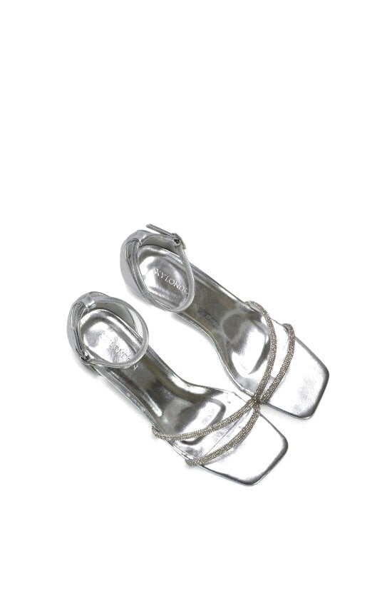 XY LONDON Diamante Kitten Heel Ankle Strap Sandals