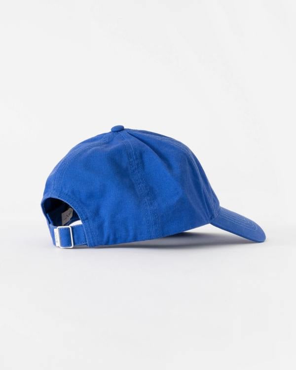 Blue baseball cap on a light gray background
