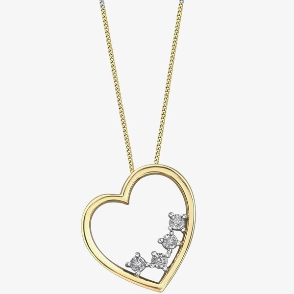 T. H. Baker 9ct Two Colour Gold 0.02ct Diamond Open Heart Necklace P4218YW/02C-10