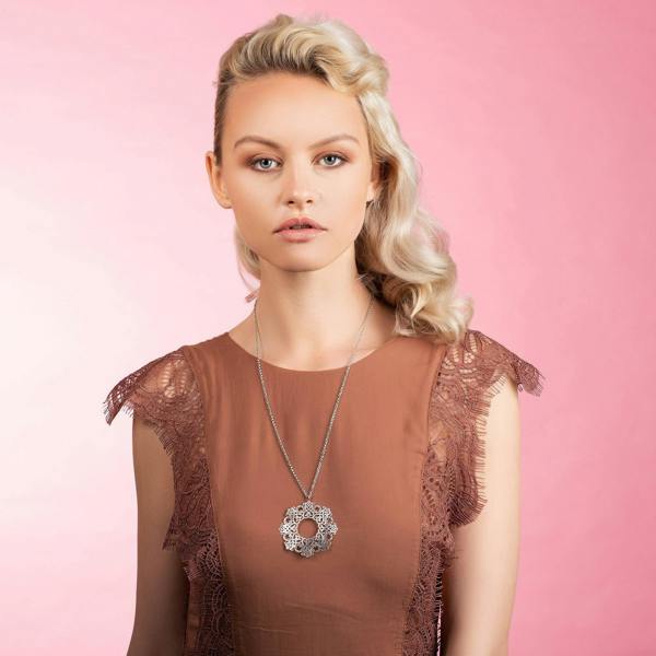 Long Mandala Pendant Necklace with Brushed Finish - namana.london