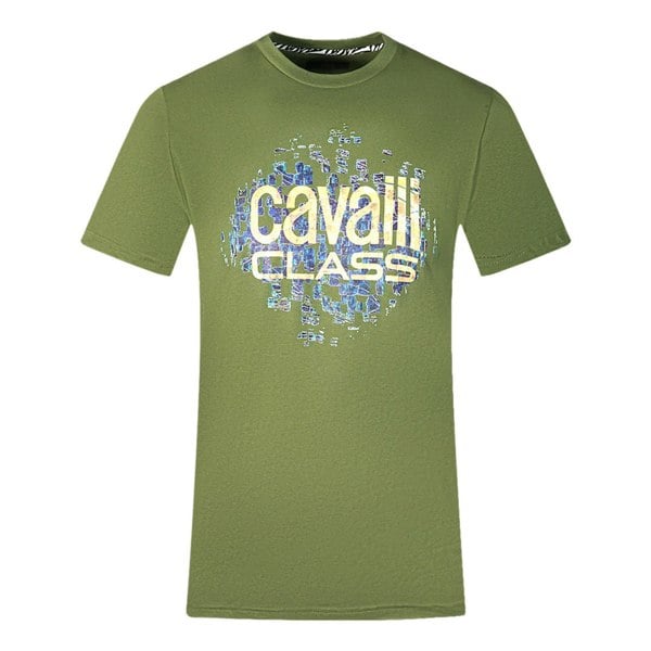 Cavalli Class Gradien Scales Design Logo T-Shirt - Green