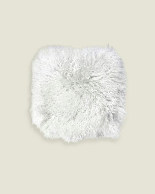 White mongolian sheepskin pillow 