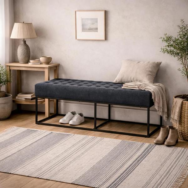 Wyld Haus Cavan Steel Grey Upholstered Diamond Bench