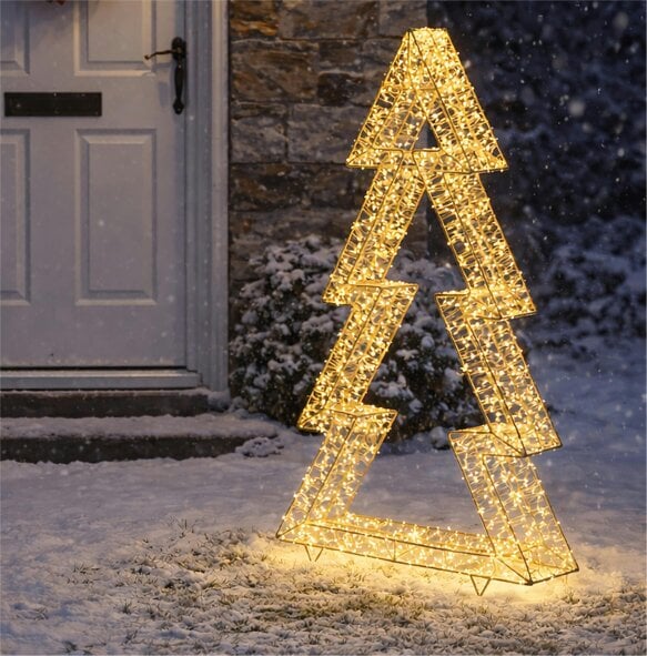 Scotts of Stow Xmas Haus Gold Metal Tree with 3600 Micro LED Lights Outdoor Decoration with Timer