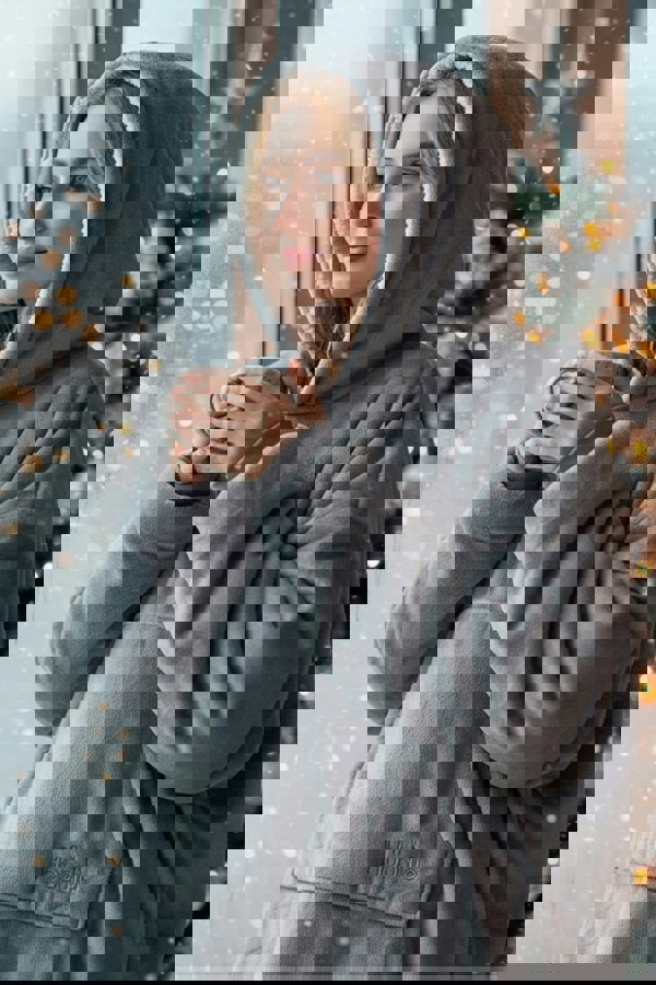 Camille Womens Light Grey Supersoft Sherpa Fleece Hoodie with Elasticated Cuffs & Giant Pocket