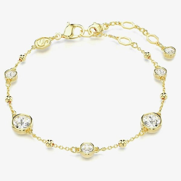 Swarovski Imber Gold Tone Plated Round Cut Crystal Chain Bracelet 5680094
