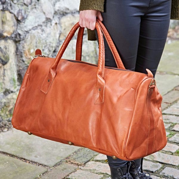 Paper High Brown Leather Duffle Style Gym Bag