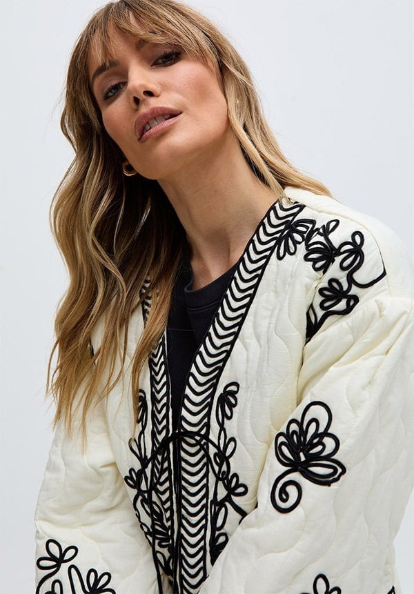 Fran Quilted All Over Embroidered Jacket In White - image 4