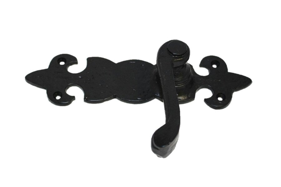 EDH Door Hardware Black Cast Iron Fleur-de-Lys Door Handles – Lever Latch, Bathroom Lock & 3 Lever Lock Sets