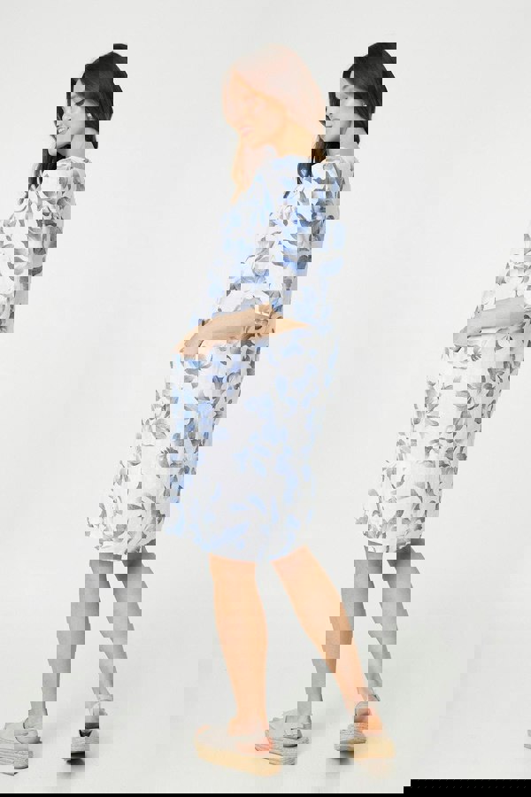 White | Leaf Print 3/4 Sleeve Knee Length Dress
