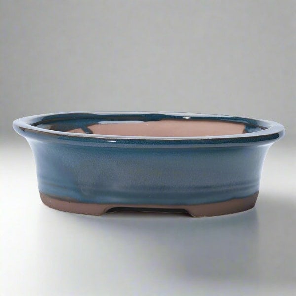 Yorkshire Bonsai 20cm Glazed Bonsai Pot | Oval | 20cm x 17cm x 6cm | Blue