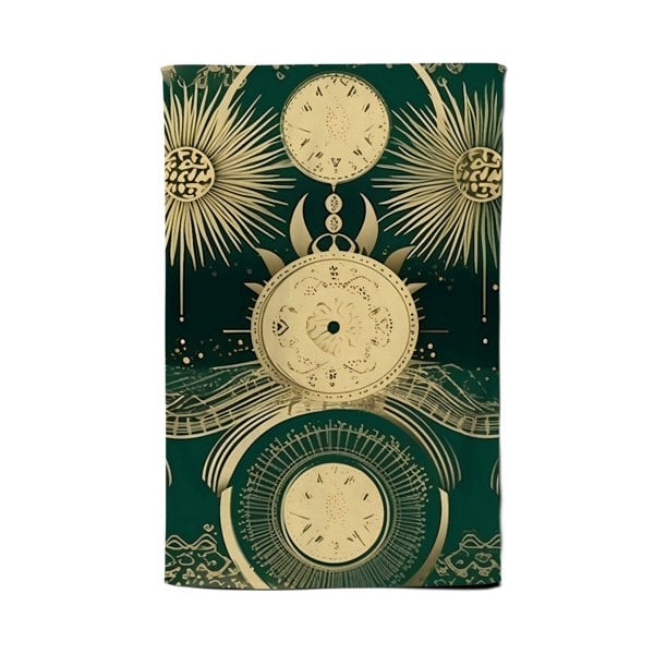Warren Reed Green Moon and Sun Abstract Pattern Tea Towel