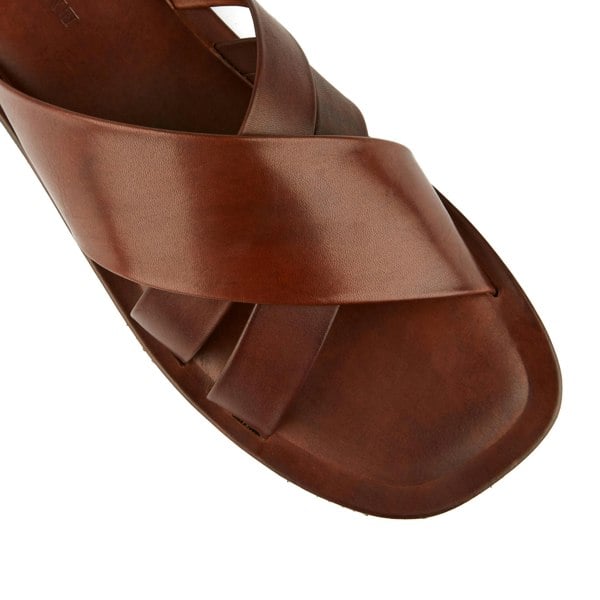 Embassy London Rio - Brown - Men's crossover straps fully leather lined slide sandal