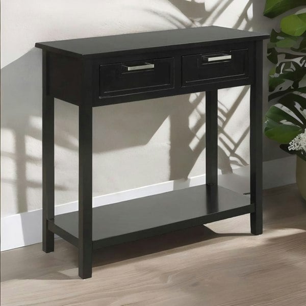 Rafaelo Mobilia Modern Wooden Console Table With 2 Drawers and Shelf Black