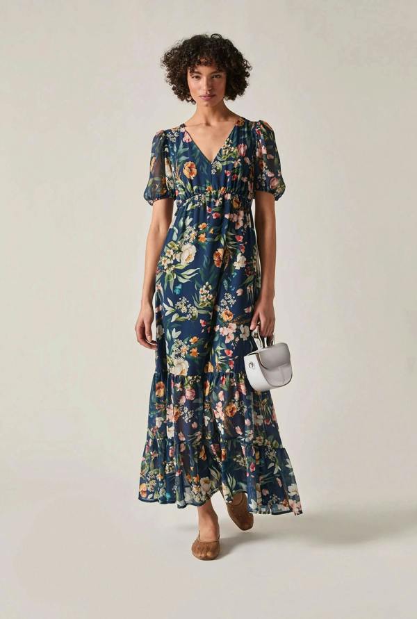 James Lakeland Navy Botanical Floral Maxi Dress