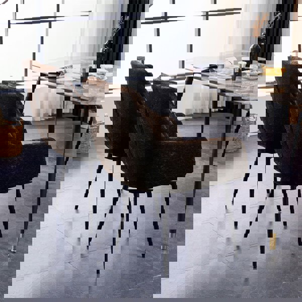 Furniture One Padded Dining Chair Set of 2, Chenille Fabric Vanity Armchair with Metal Frame for Living Room, Bedroom, - Max Load 150 KGS