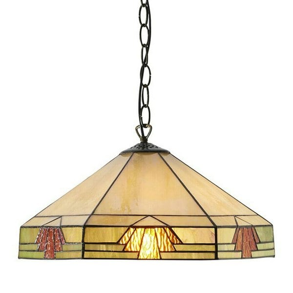 Tiffany Glass Hanging Ceiling Pendant Light Bronze & Amber Art Deco Shade i00146 Loops
