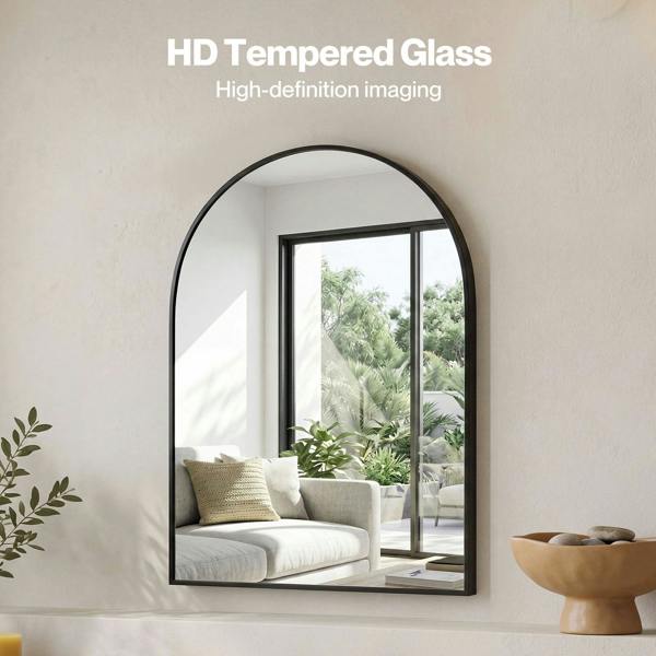 Yezi 30x40cm Arched Wall Mirror Black Metal Frame Bathroom Bedroom Vanity Mirror