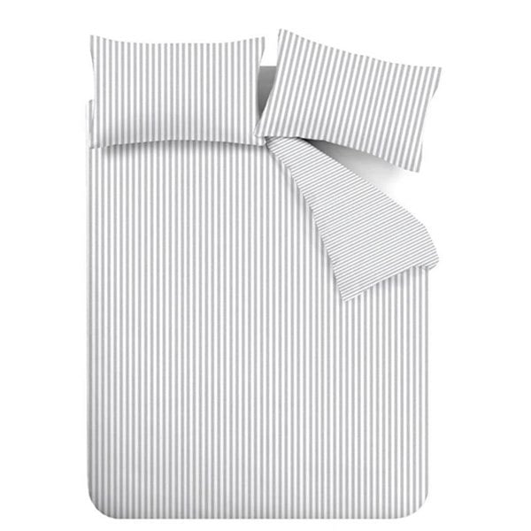 Catherine Lansfield Brushed Stripe Cotton Reversible Duvet Cover Set Silver Grey