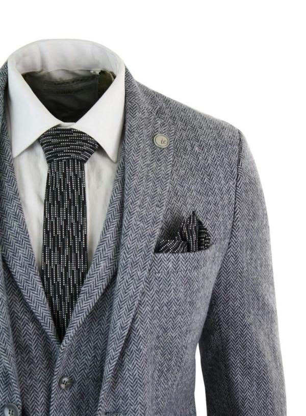TruClothing Men's 3 Piece Grey Herringbone Tweed Suit