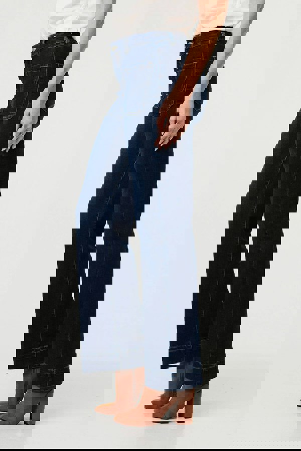 Blue | Pocket Detail High Waist Wide Jeans
