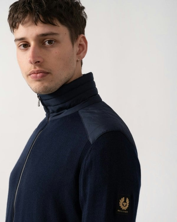 Belstaff Kelby Mens Merino Wool Zip Cardigan - Dark Ink