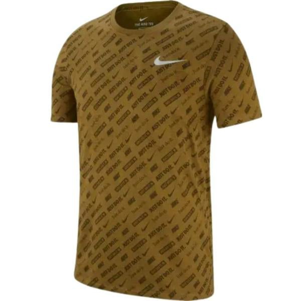 Nike Mens All Over Logo Dri-FIT T-Shirt - Khaki Green - 