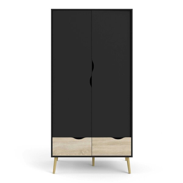 Wyld Haus Sapporo Black and Natural Oak Wardrobe 2 Doors 2 Drawers