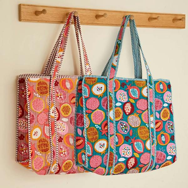 Paper High Fair Trade Pomegranate Quilted Cotton Tote Bag