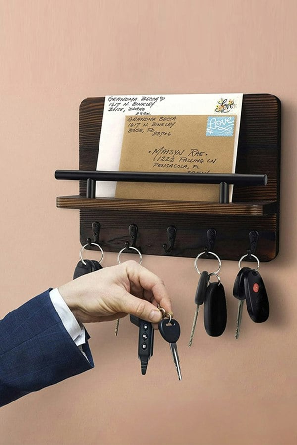 Living and Home Rustic Paulownia Door Wall Key Holder