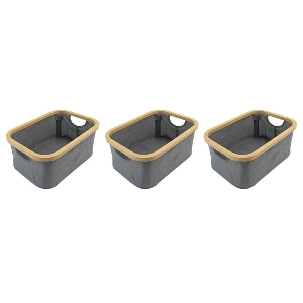 JVL Bambanio Foldable Bamboo Storage Basket, 26L, Set of 3 - Grey