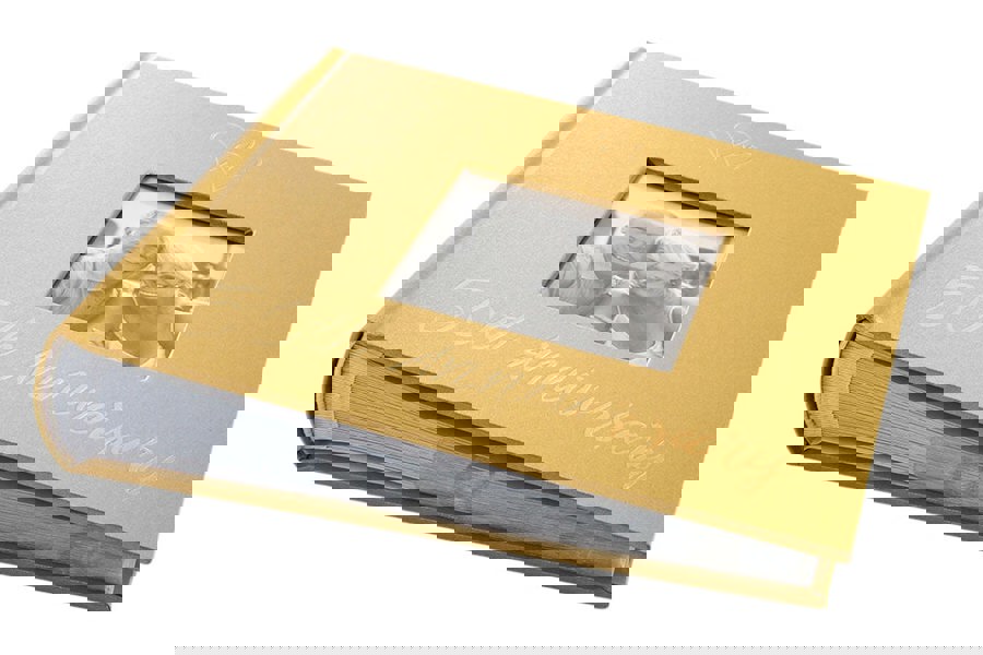 Lovely Golden 50th Wedding Anniversary Photo Album with Double Heart Decoration Image 2