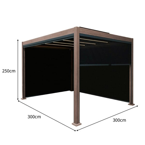 Jardi Wood Effect Aluminium Pergola With Blinds & LED Lights - 3m x 3m