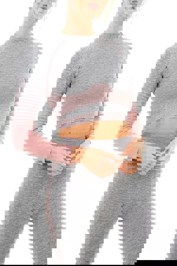 Smart Living Women's Gradient Stripe Seamless Long Sleeve Crop Top - Grey Marl / Pink