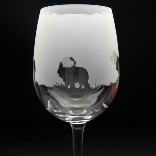 Glyptic Glass Art Cavalier King Charles Dog Crystal Wine Glass - Hand Etched/Engraved Gift